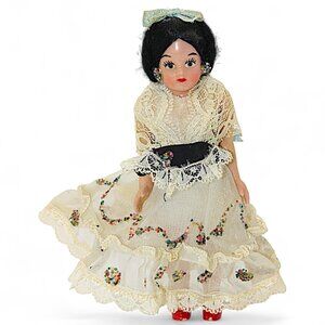 Vintage Handmade Spanish Dancing Doll In Traditional Dress With Lace Accents & S